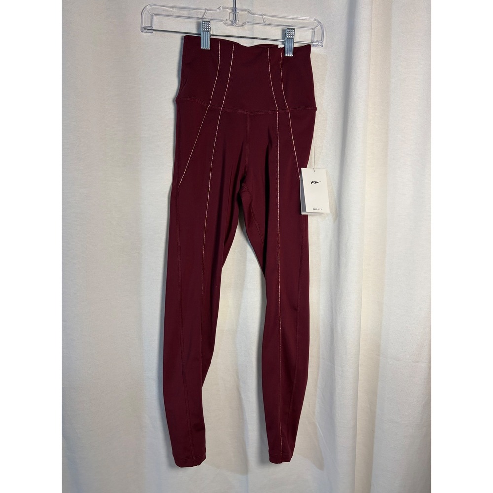 Nike Yoga Dri-FIT High Rise 7/8 Leggings Burgundy Gold Pinstripe DD5772-638 XS